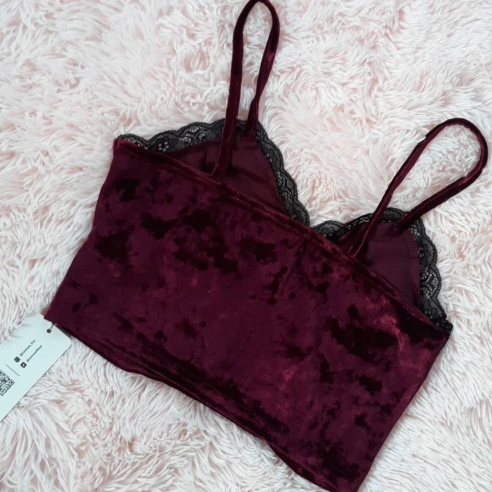 SOLD!!! Velvet lace trim burgundy crop top! NWT and so cute! - Picture 4 of 4